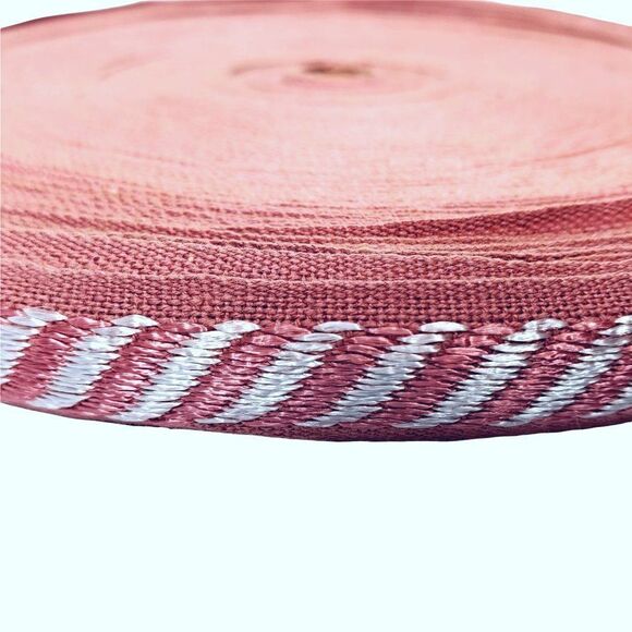 Vintage Pink Mauve Embroidered Cotton Woven Twill Trim 1/2" X 50 yards approx - Picture 1 of 3